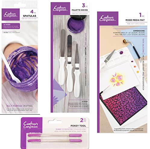 Crafter's Companion, 3 Piece Palette Knife Set, 4 Piece Spatula Set, 2 Piece Pokey Tool, Mixed Media Mat