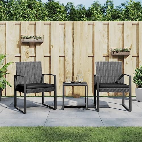 Festnight Polyrattan Sitzgruppe 2 Personen Balkonmöbel Gartenmöbel Set Garten essgruppe 2 Personen balkonmöbel Kleiner Balkon Rattan Garten Möbel Set Essgruppe mit Tisch-Dunkelgrau-3-tlg