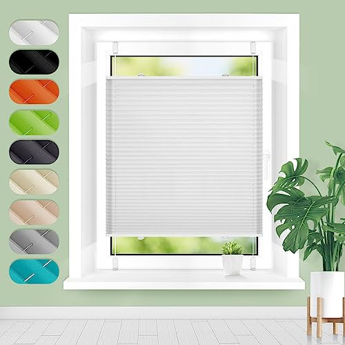 Homland Plissee ohne Bohren Klemmfix B40 x H90 cm Weiß, Plissees für Fenster und Tür, Jalousie Easyfix Plisseerollo mit Klemmträger Sonnenschutz und Sichtschutz lichtdurchlässig Rollo