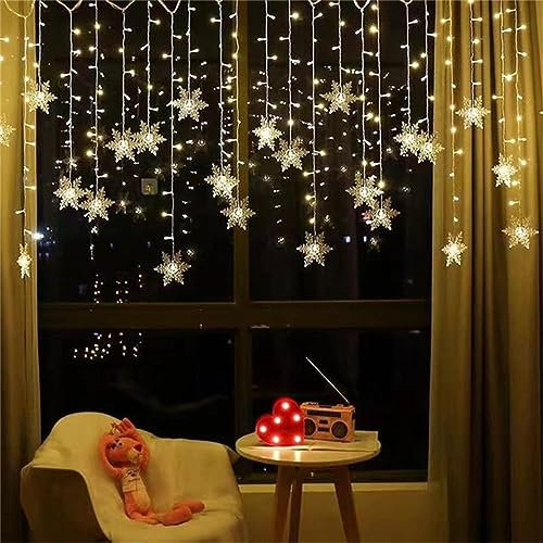 Kayan LED Curtain String Lights, 96 LED 3.5M Fairy Snowflake Lights, Christmas Lights 8 Flashing Modes, Waterproof Light for Christmas Window, Garden, Party, Patio Decoration (Warm White)