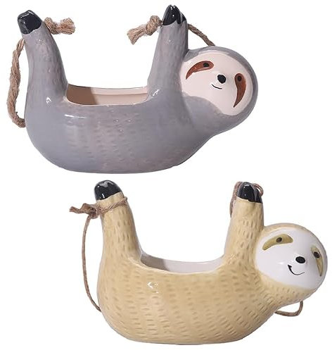 Bafnsiji 2 STÜCKE Hängende Faultier Pflanzer, Hängende Pflanzer Korb, Tier Pflanzentopf, kleine Blumentöpfe, Hängende Keramik Pflanzentöpfe, für Sukkulente, Kaktus