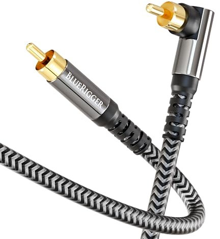 BlueRigger Subwoofer Cable 90 Degree (3M, Dual Shielded, Gold Plated 90° Male RCA to RCA Connectors) - For Subwoofer, Amplifier, Home Theater