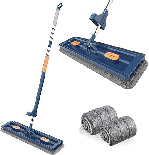 Orgonite Set di mocio piatto grande e secchio, con mocio auto-strizzante, rotante a 360°, mocio umido e asciutto per la pulizia di pavimenti in legno duro, piastrelle, laminato