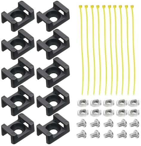 QUARKZMAN 10 Stück Kabelbinder-Basis mit 6,5 mm Lochdurchmesser, Satteltyp Kabelhalter für 20er-Serie Standard-Aluminium-Extrusion mit M5 Schrauben, Muttern, schwarzen Kabelbindern