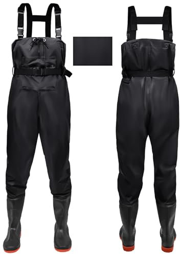 IEEILULU Waders Pesca da Uomo, Waders da Uomo con Stivali da Pesca 40-47, Waders Trampolieri da Pesca Nylon Pantaloni Impermeabili Antiscivolo Regalo per Amanti Pesca Sportiva (Nero, 45)