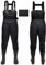 IEEILULU Wathose Herren Damen, Nylon Anglerhose mit Stiefel, rutschfest wasserdichte Watthosen Atmungsaktive Wathose mit Stiefeln, Watstiefel Hose für Sport Angelliebhaber (Schwarz, 45)