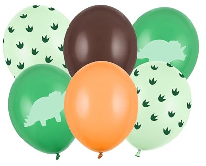 Luftballons Dinosaurier Triceratops 30cm 6er Set - Latexballons, grüne Dinosaurierpfoten, 6 Stück, 30 cm - Grün Orange