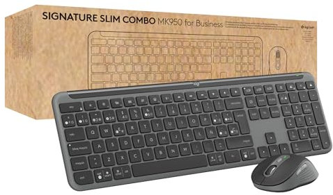 Logitech Signature Slim MK950 for Business, kit tastiera e mouse wireless, digitazione discreta, ricevitore sicuro,Bluetooth, certificazione globale, Windows/Mac/Chrome/Linux -Grafite, Layout Italiano