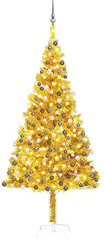 Home outdoor OthersArtificial Pre-lit Christmas Tree with Ball Set Gold 210 cm PET
