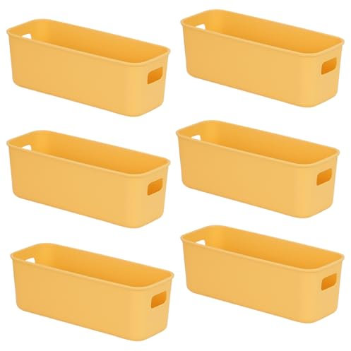 6 Pack Gelb Aufbewahrungsbox Kunststoff 28 cm Klein Aufbewahrungskorb Boxen Eng Aufbewahrung Organizer Box Körbe Aufbewahrung für Regal Küchen Badezimmer Kunststoffbox.28×10×11cm