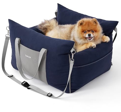Lesure Hundesitz Auto kleine Hunde - wasserdichter und waschbarer Hunde Autositz mit Aufbewahrungstaschen, ansteckbarer Sicherheitsleine und verdickter Memory-Schaum-Füllung, 58x56x33cm, Navyblau