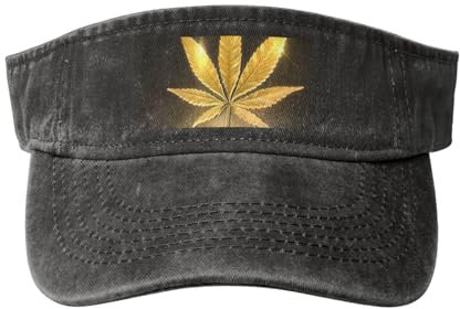 HTOGKKCG Baseballkappe mit goldenem Cannabisdruck, leeres Oberteil, modische Baseballkappe, Outdoor-Sonnenhut, Schwarz , 5-7