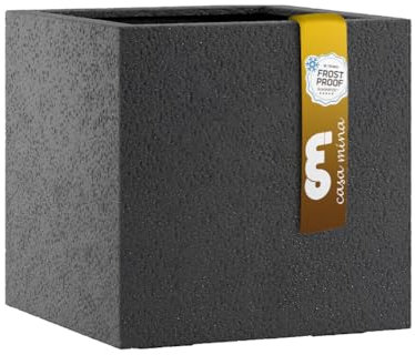 Esteras Pflanzkübel groß außen - Fiberglas Blumenkübel quadratisch 27x27x27cm - Blumenkasten für Draußen - Blumenkübel Frostsicher - Blumenkasten für den Garten Basalt Black - Lisburn