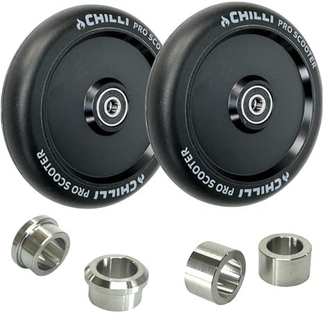Pro Stunt-Scooter Hollowcore Rollen 120 mm SET+ Titan Spacer nur für Blunt Prodigy S6, S7, S8, S9, X, KOS S5, S6, Colt S5 passend (Schwarz)