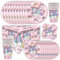 Licorne Ensemble de Vaisselle Anniversaire, 51 pcs Licorne Vaisselle de Fête pour Enfants, Fournitures de Fête d'Anniversaire - Assiettes Assiettes à Dessert Tasses Serviettes Nappes(10 Invités)