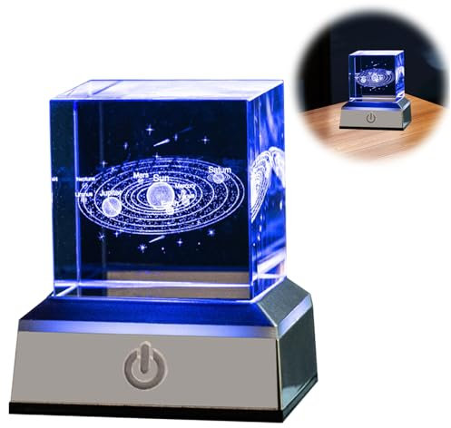 mumisuto 3D Kristallkugel Nachtlicht, Kristall Ball Nachtlicht mit Sonnensystem LED Bunte Nachtlicht Basis, Astronomie Geschenk für Mutter, Kinder, Freundin