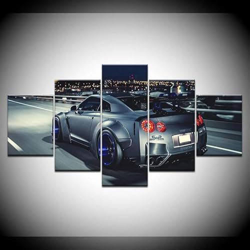 FatAco 5 Paneele Leinwand mit Rahmen Nissa GT-R Bild Kunstdruck Leinwand Gemälde Wandmalerei Home Office Wohnzimmer Schlafzimmer Dekoration Ready to Hang