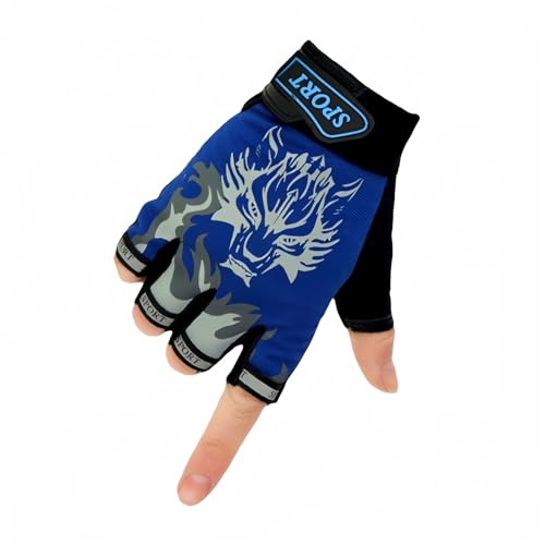SamHeng Cycling Gloves for Kids Half Finger Gloves for Boys Girls Training Bike Cycling Mittens Breathable Non Slip Gel Kids Sport Gym Gloves for Running Riding Bicycle Outdoor Age 5-10(Blue)