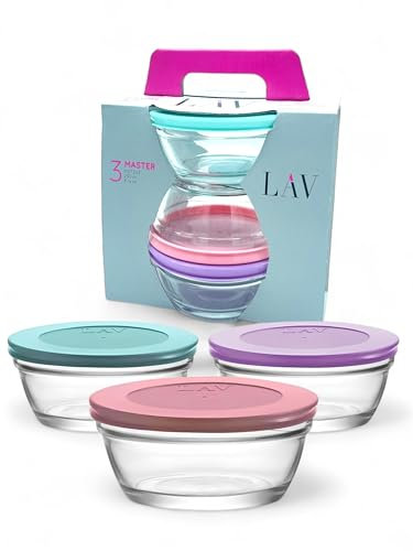 vienberg 3x Glasschalen mit Deckel | 25ml | Glasschüssel Set | Aufbewahrungs-Glas | Müslischale, Dessertschale, Küche Frischhalteglas Vorratsdosen 3x Schalen + 3x Deckel Bunt