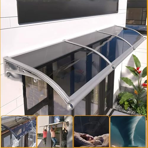 Outdoor Front Door Canopy Awning with Large Gutter for Garden Patio Roof Self cleaning and Quiet Design Rain Shelter Awning (60x190cm/24x75in Gray)
