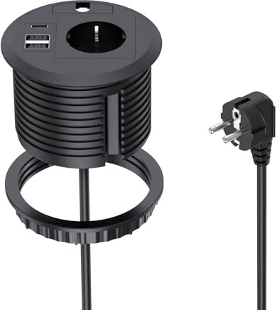 BQO Prise escamotable avec USB A et C 1,5 m pour plan de travail de cuisine