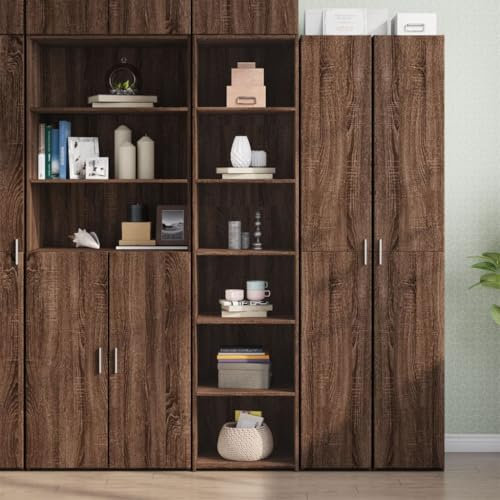 Iiaky Highboard Wohnzimmerschrank Sideboard Wohnzimmer MöBel SchräNke Highboard Wohnzimmer Braun Eichen-Optik 45x41x185 cm Holzwerkstoff