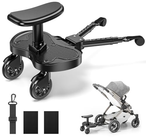 BugyKido Universal Buggy Board with Larger Seat, 2-in-1 Kiddy Board for Children from 2-6 Years (25KG), Fits 99% of Strollers, Easy Installation, Safe & Durable, for Families with Two Kids (Black)
