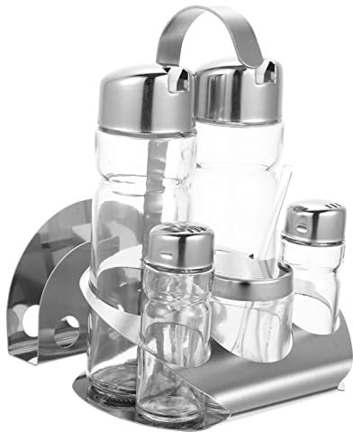 Cabilock Set of 5 Spice Jars Kitchen Seasoning Bottles Chilli Bottle Sauce Dispenser Stainless Steel Glass Spice Organiser