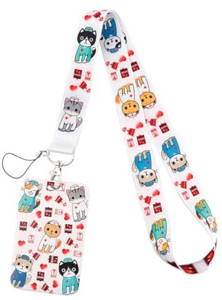 JEYORZY Porta badge identificativo con cordino staccabile per, Porta Badge con Cordino Porta Badge da Collo per ID Cards e Cellulare per Medico Infermiera Ufficio Scuola Donna Uomo(Animali domestici)