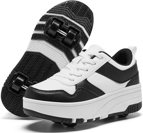ANEFUN Chaussures à roulettes pour garçons et filles avec 4 roulettes amovibles, confortables et confortables, noir/blanc, 40 EU