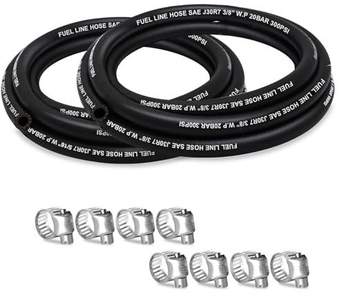 HOUSUN Kraftstoffleitung 5/16 3/8 Zoll ID, Kraftstoffschlauch 1,5 m, 300 PSI Hochdruck mit 8 Klemmen, J30R7 Kraftstoffleitungsschlauch NBR