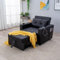 Compact Single Sofa Bed, Pull Out Chair Bed, Adjustable Sleeper Chair Backrest, Pillow, Side Pockets and Built-in Dual USB Port, Cup Holder for Bedroom, Living Room (Black Leather Look Fabric)