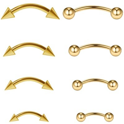ZAMXHUG Body Piercing Jewelry 16G - 8pcs Chirurgenstahl Banane Augenbrauenpiercing Diaphragma Augenbrauenpiercing gebogenes Langhantel Lippenpiercing 1,2 mm Lippennagel personalisierter, Gold