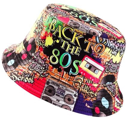 JJDreams 80er Bucket Hat Hip-Hop-Hüte Fischerhut Damen Sonnenhut Retro Faltbar für Aktivitäten