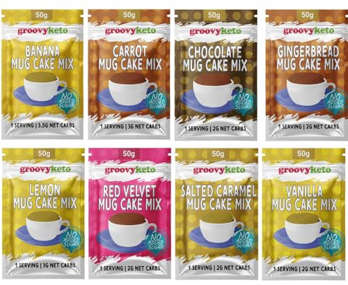 Groovy Keto Mug Cake Mix | Low Carb | Keto Friendly | Sugar Free | Only 2g - 3.5g Net Carbs Per Sachet | Diabetic Friendly (8 Pack, Variety Pack)