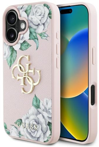 CG MOBILE Guess Grained Roses Big 4G-Logo für iPhone 16 (Rosa)
