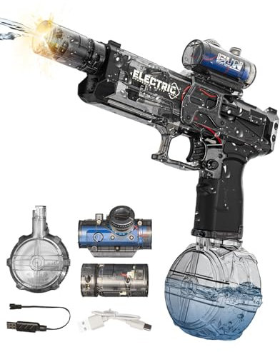 Electric Water Gun, Water Pistols with LED Light for Adults Kids, Water Gun with Ultra-Long Range of up to 26 Ft, Large-Capacity Water Guns Rechargeable, 1200mAH Water Blaster for Pool Parties Beach