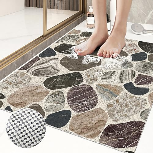 Evimstil Groß Rutschmatte dusche 80x120 cm Duscheinlage rutschfest Duschmatte mit Fliesenmuster Weich Komfort PVC Antirutschmatte mit Ablauflöchern,Hohe Wasserdurchlässigkeit,für Nassbereiche