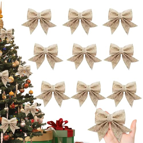 10 Stück Christbaumschmuck Schleifen, Glitzer Weihnachtsbaum Schleifen, Weihnachten Glitzer Schleifen, Weihnachten Glitzer Weihnachtsbaum Schleifen, Weihnachtsschleifen, zum Deko Weihnachten