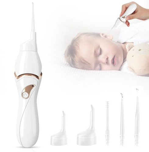 Pulitore Orecchie Elettrico, Aspiratore Elettrico Orecchie Potenza di Aspirazione Scientifica con Luce LED, 5 Testine di Ricambio Lavabili, Strumento per la Rimozione del Cerume per Bambini e Adulti