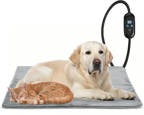 Podazz Heizmatte für Hunde & Katzen, 40x70cm | Elektrisches Tierwärmekissen mit Timer & Temperaturregelung | Bissfestes 1.8m Kabel, Wasserdicht & Sicher | Grau (L)