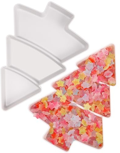 FRCOLOR 2pcs Christmas Serving Tray Christmas Tree Shape Separate Fruit Trays Snacks Fruit Containers for Xmas Holiday Party White