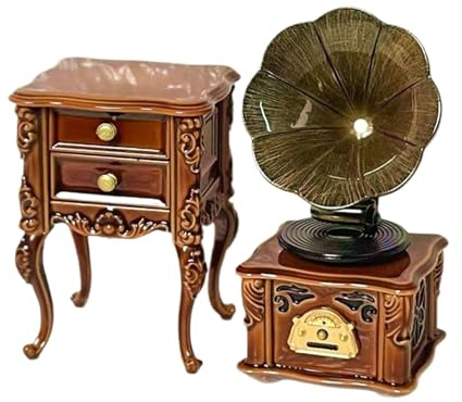 Miniatur-Grammophon, Puppenhausmöbel mit Sound, Tischmodell Ornament für Sammler, Hobbyisten, Bücherregal, Fensterbank, Bücherregal, Display, Schrank, Nachttisch, Schreibtisch