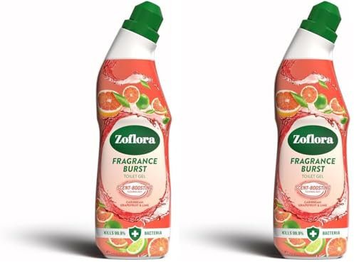 Zoflora Fragrance Burst Toilet Cleaner Gel, Caribbean Grapefruit & Lime, Odour Control with Scent Boosting Technology, Kills 99.9 Percent of Bacteria, 750ml (Pack of 2)