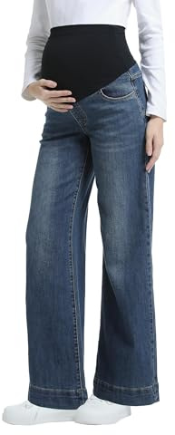 Gowjog Jeans premaman da donna con gamba larga sopra la pancia, jeans premaman jeans da gravidanza con tasche