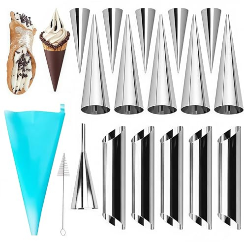 18 Stück Schaumrollenformen, Edelstahl Cannoli Backformen mit Reinigungsbürste, Professionelles Backzubehör für Cannoli, Schillerlocken Sahnerollen Hörnchen Cremerollen und mehr