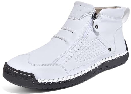 Scarpe Uomo Estive Scarpe da Ginnastica in Pelle - con Cerniera Laterale Basse Sneaker Versatile Sandali Sportivi Sneaker per Jogging Trekking Urban 40 Bianco