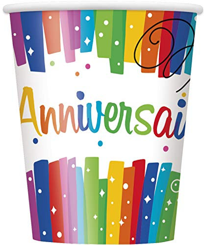 Unique Party - Gobelet Joyeux Anniversaire - 8 pièces - 270 ml - Rainbow Ribbon