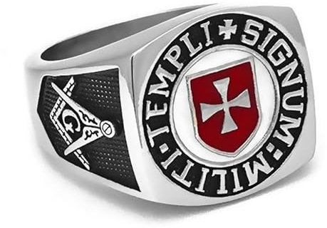 BOBIJOO JEWELRY - Bague Chevalière Homme Franc-Maçon Templier Croix Rouge Templi Signum Militi Acier Inoxydable 316l - 21,6 (12 US)