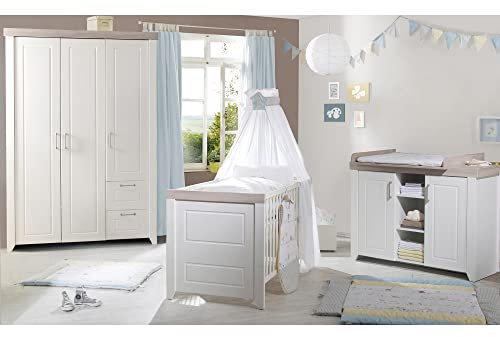 roba SET 'Felicia', Luna Elm/weiß, inkl. Kombi-Bett 70x140 cm, Wickelkommode & 3-türigem Schrank
